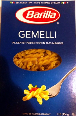 Enriched macaroni product, gemelli